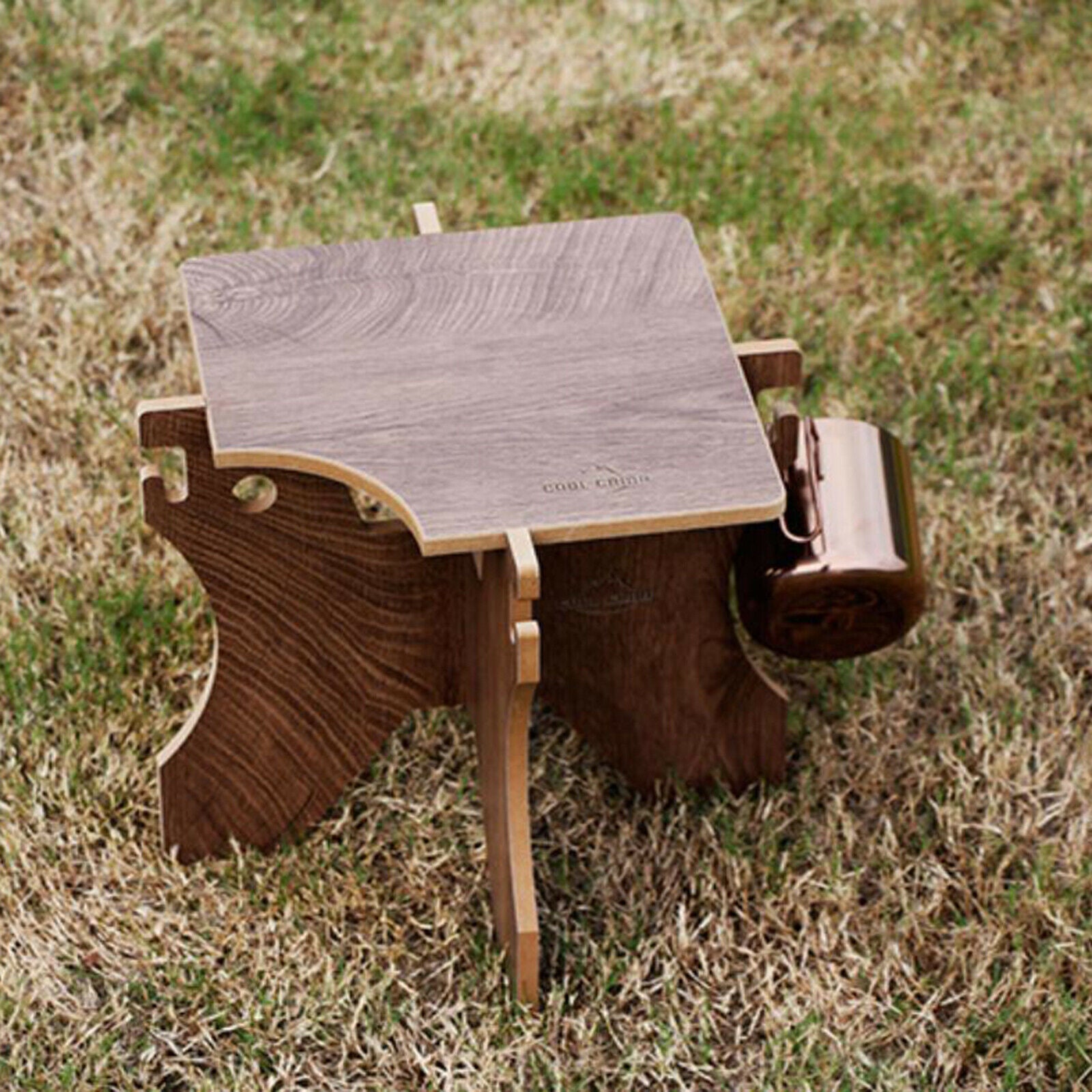 Camping Water Bucket Stand Wooden Holder Shelf Picnic Grill Folding Stool