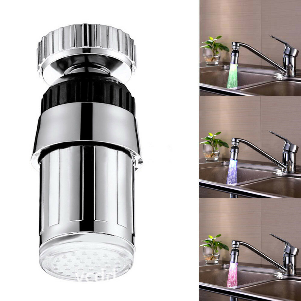 Kitchen Sink 3-Color Change Water Glow Water Stream Shower LED Faucet Taps Light
