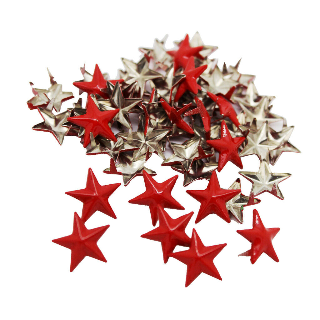 Metal Red Star Studs Rivets Punk Spikes Spots for Leathercraft DIY Pack of 50 -