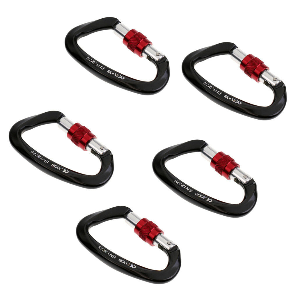 5Pcs 25KN Rock Climbing Tree Arborist Screw Locking Carabiner Hook Dog Clip