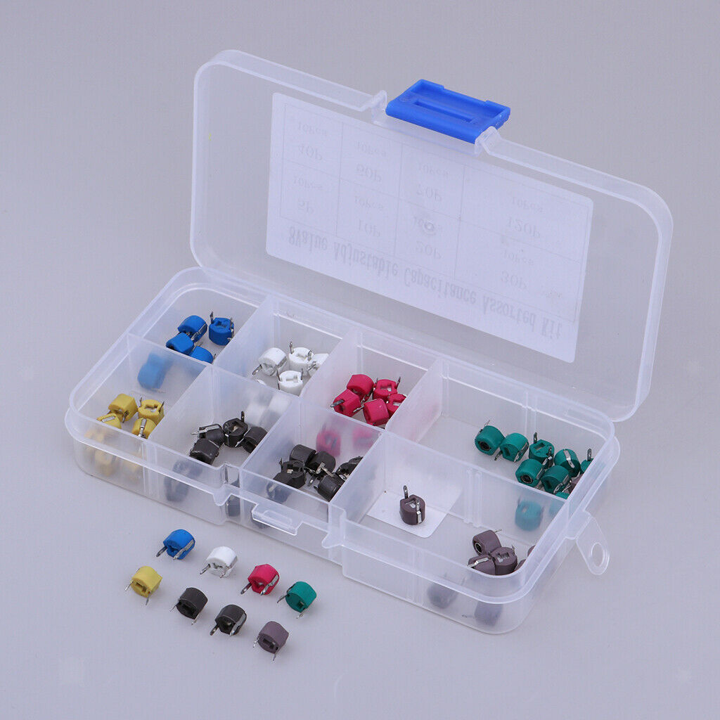 80x Trimm Electrolytic Capacitors Assortment, Range 5P 10P 20P 30P 40P 60P 70P
