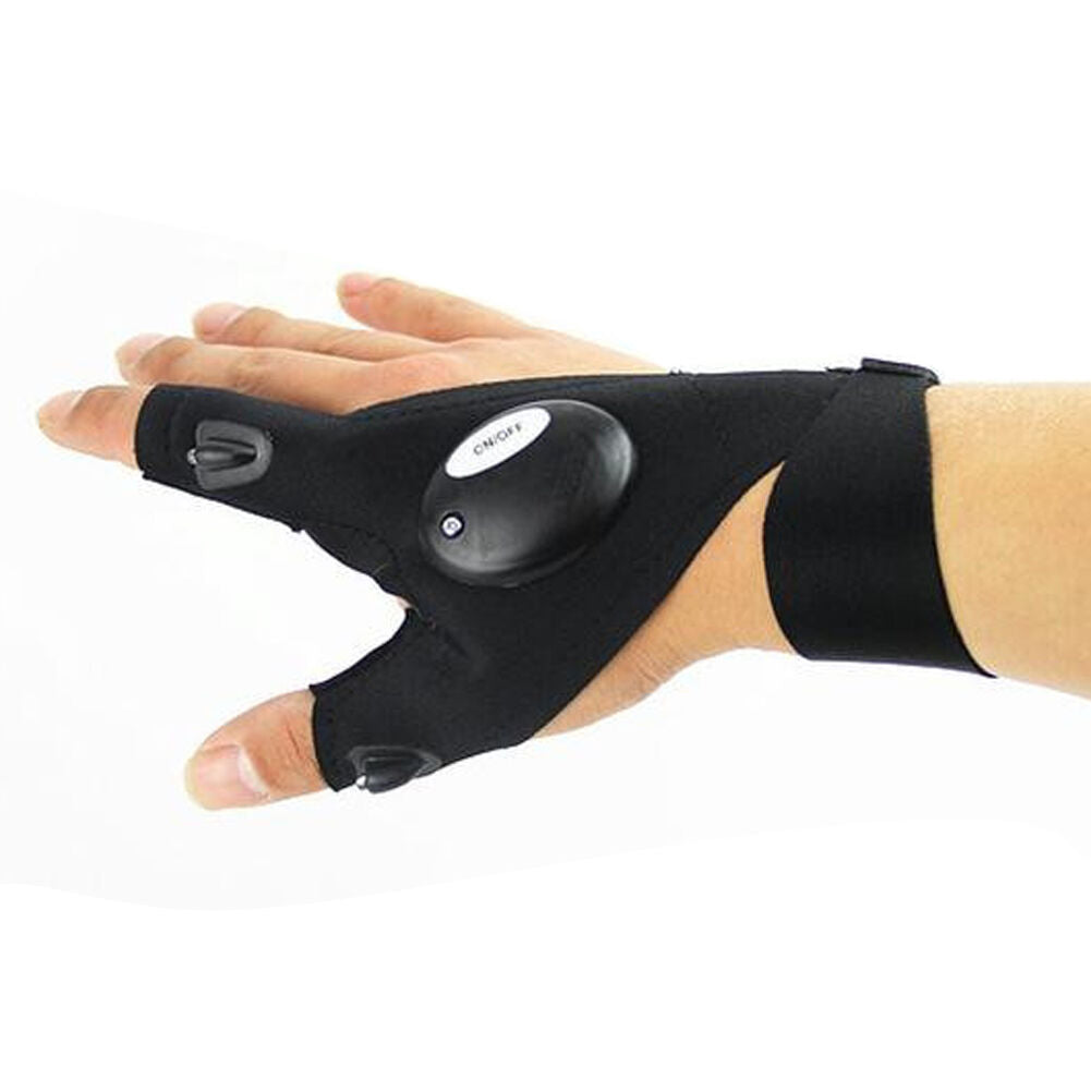 4Fingerless Fishing Glove LED Magic Strap With LED Night Flashlight Rescue Tools