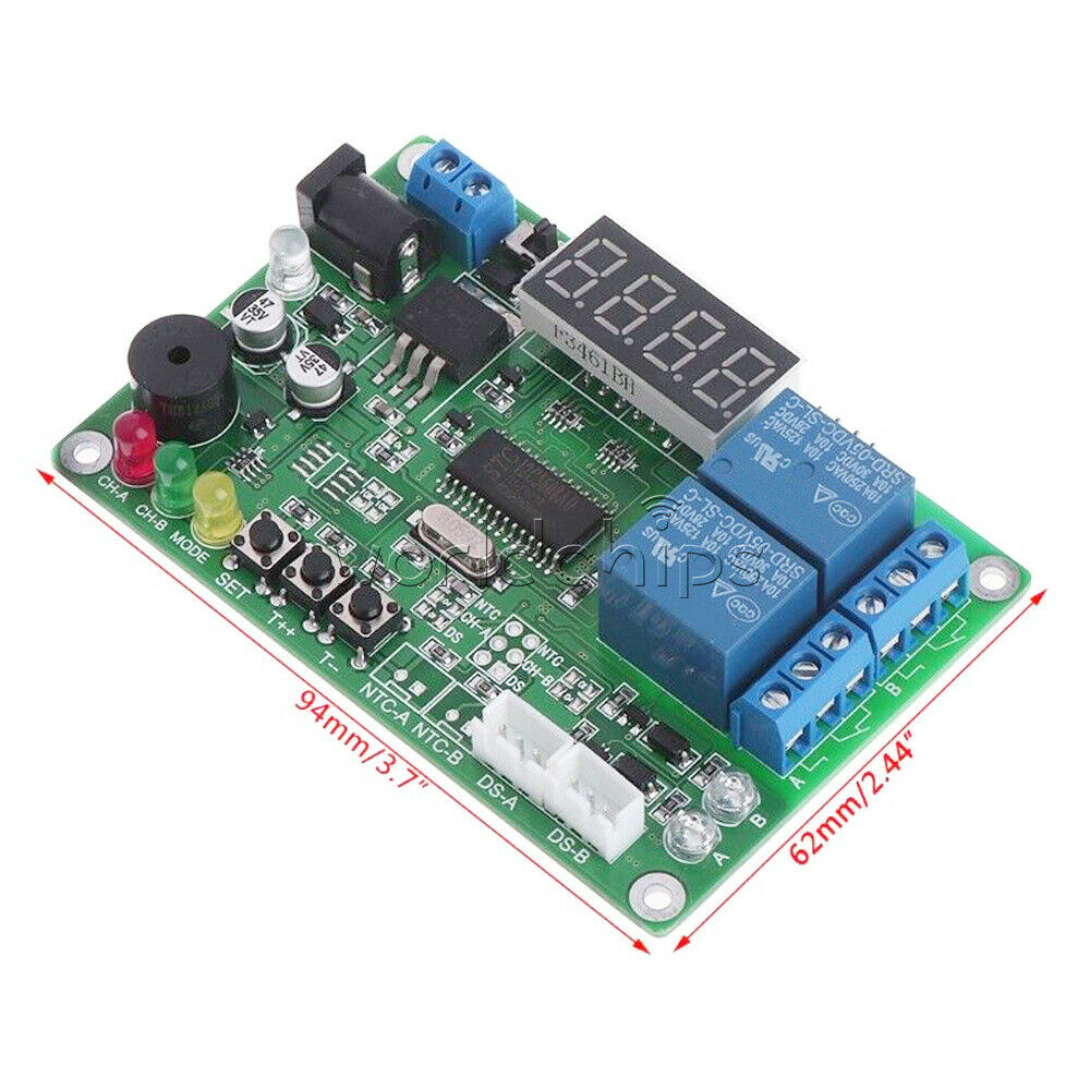 -45℃~125℃ 5-24V 2-CH Digital Temperature Difference Controller Relay & 2 Sensors