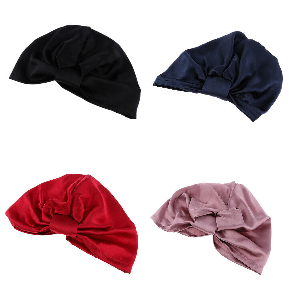 100% Silk Sleeping Sleep Hat Night Hair Care Bonnet Scarves Wrap Elastic