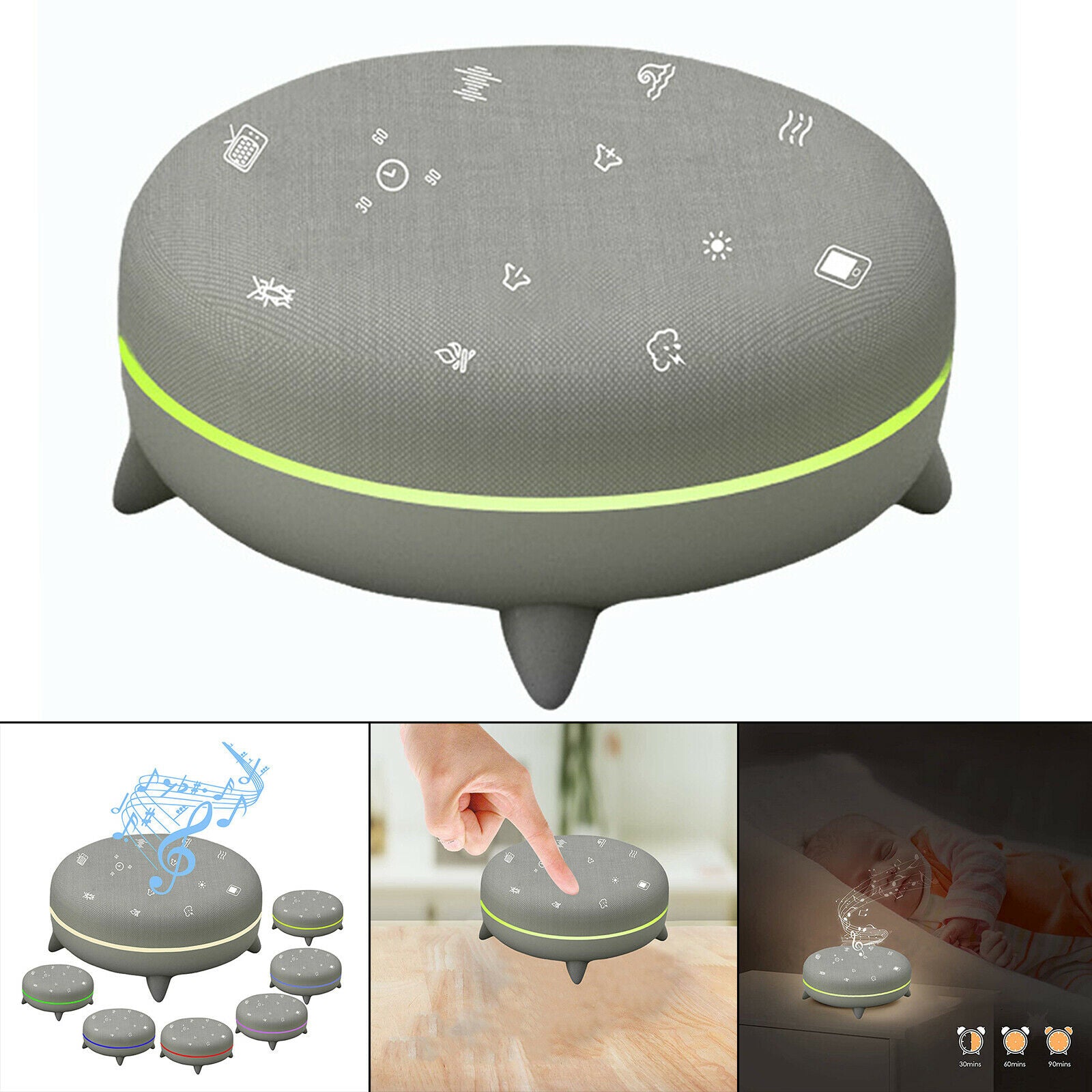 White Noise Machine with Bluetooth 5.0 Speaker RGB with Dimable Night Light