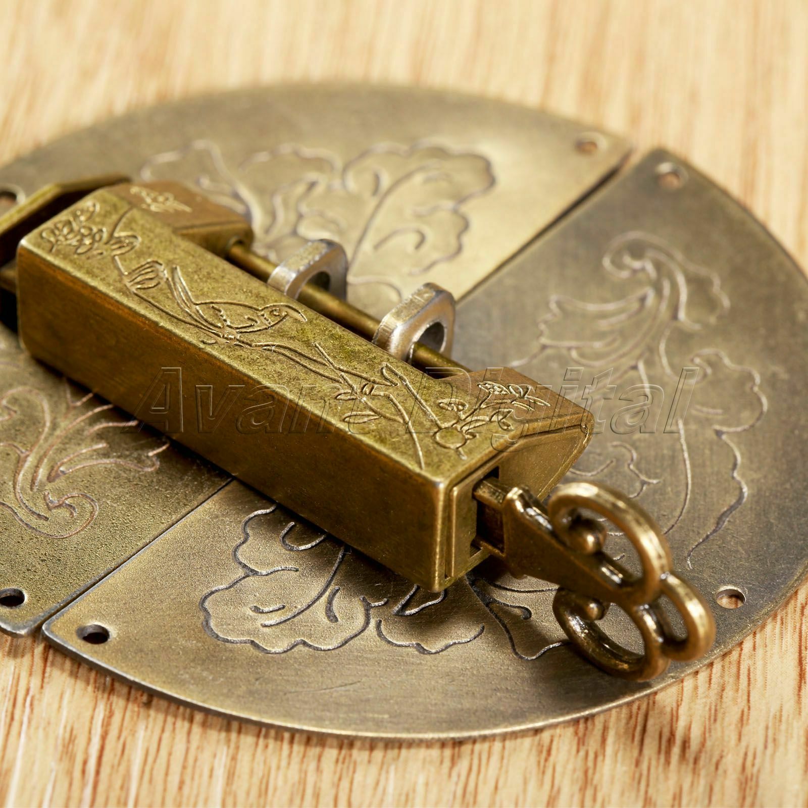 Retro Chinese Style Cupboard Door Knock Pull Handles Hasp Latch & Old Lock Kit