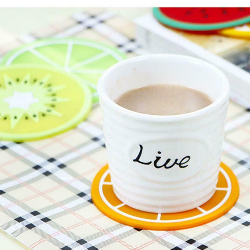 7pcs Fruit Coaster Colorful Transparent Silicone Cup Holder Drinks Mat Tableware