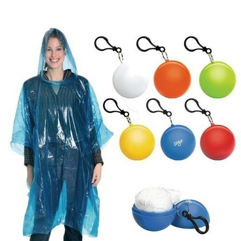 Adults Disposable Poncho Cycling Hooded Keyring Ball Rain Coat Red