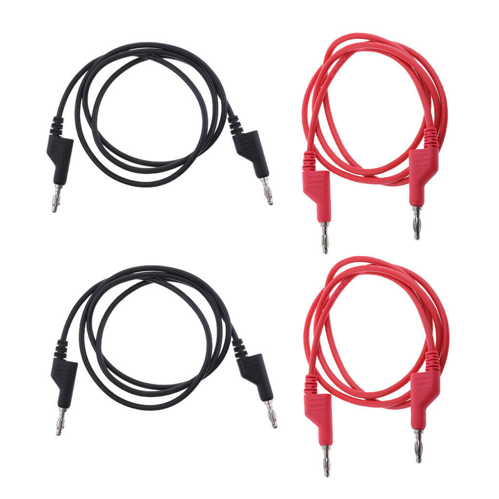 4x 4mm Stackable Banana Plug Wire Silico Test Cable for Multimeter  Black