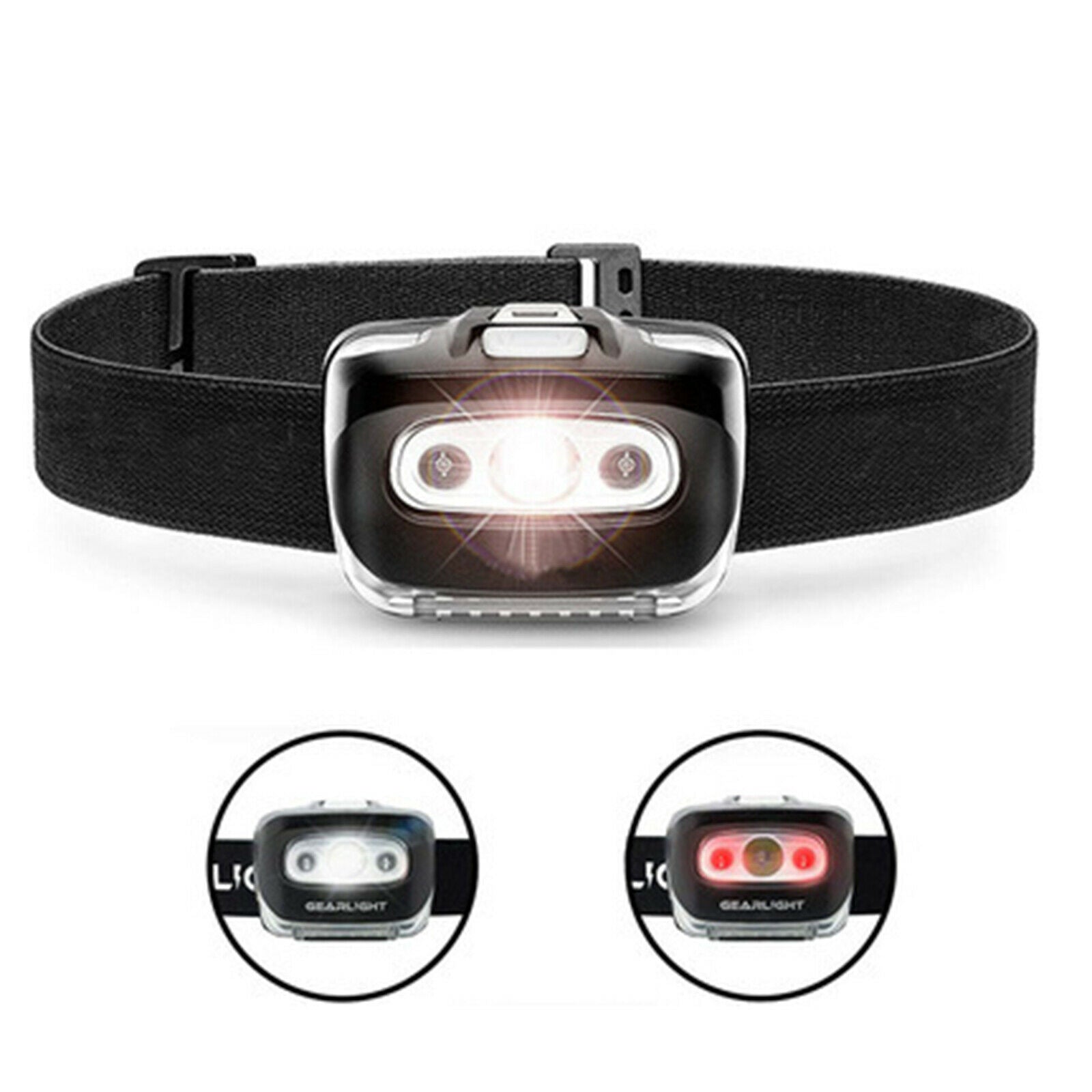 Removable LED Headlamp Handsfree Head Torch for Running Hiking Cycling