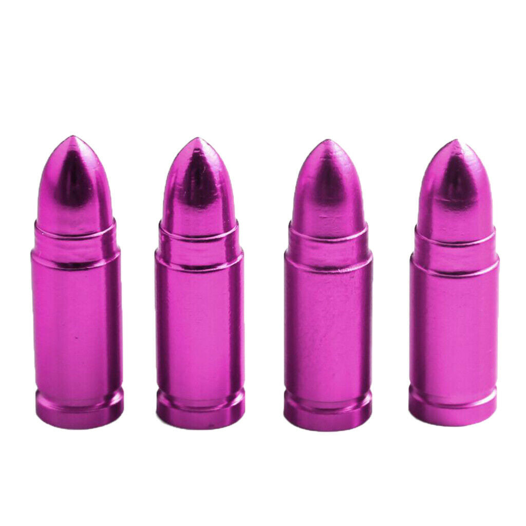 4 Pieces Car Truck Wheel Stem Aluminum Bullet Tyre Valve Cover Caps Purple