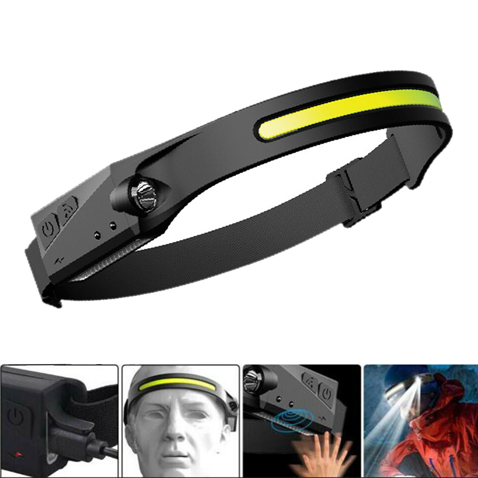 350LM LED Headlamp USB Rechargeable COB Headlight Camping Fishing Hunting