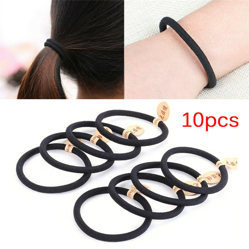 10pcs Black Colors Rope Elastics Hair Ties 4mm Thick Hairbands Girl's Hair,Ba Kt
