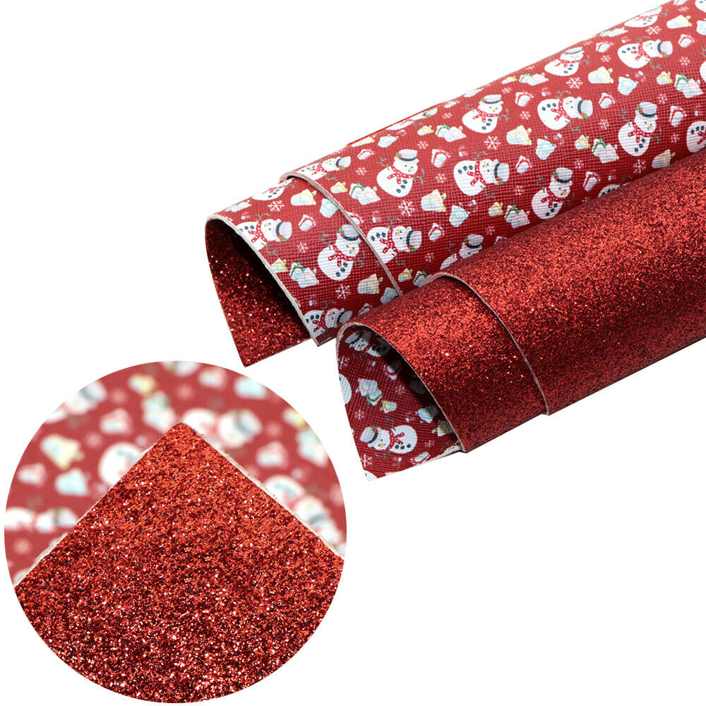 Christmas Snowman Double-sided Red Glitter Fabric Faux Leather DIY Sewing Crafts