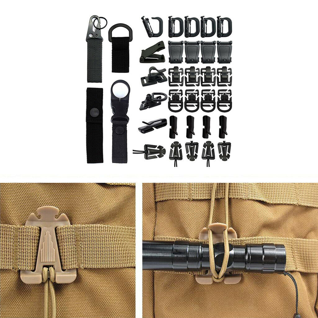 34Pcs Molle Attachments Molle Accessories Set D-Ring Clip Lock Molle Clips