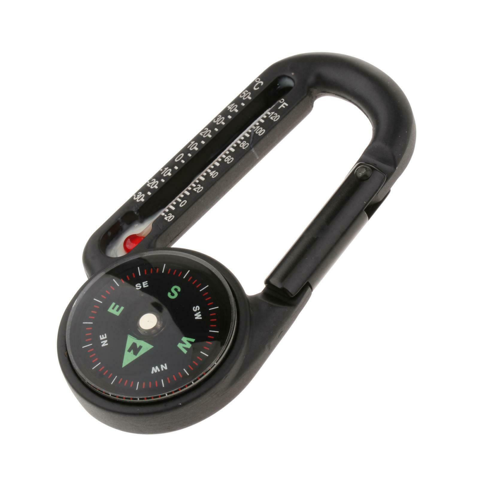 Carabiner Compass and Thermometer, Small Pocket-Sized Waterproof Gear, Mini Clip