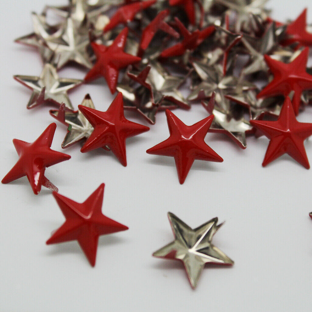 Metal Red Star Studs Rivets Punk Spikes Spots for Leathercraft DIY Pack of 50 -