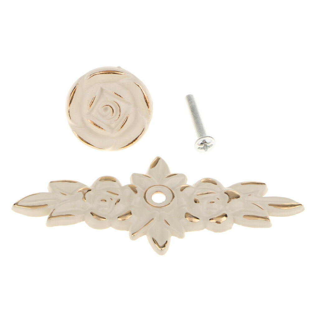 Roes Pull Knob Handles for Cabinet Drawer Cupboard Wardrobe Door_Gold White