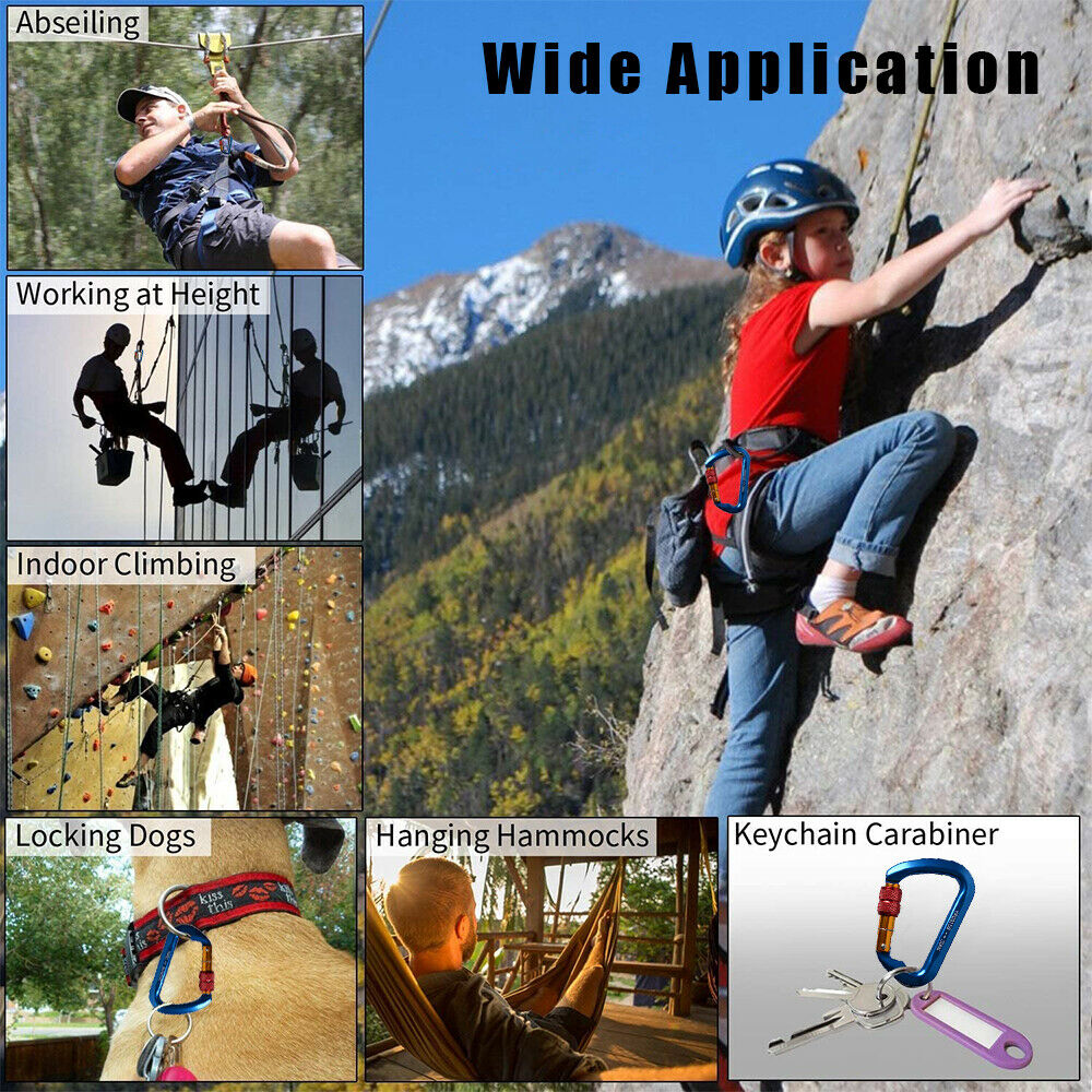 30KN Aluminum Locking Carabiner Clip D-Ring Screw Hook for Outdoor Climbing Rock