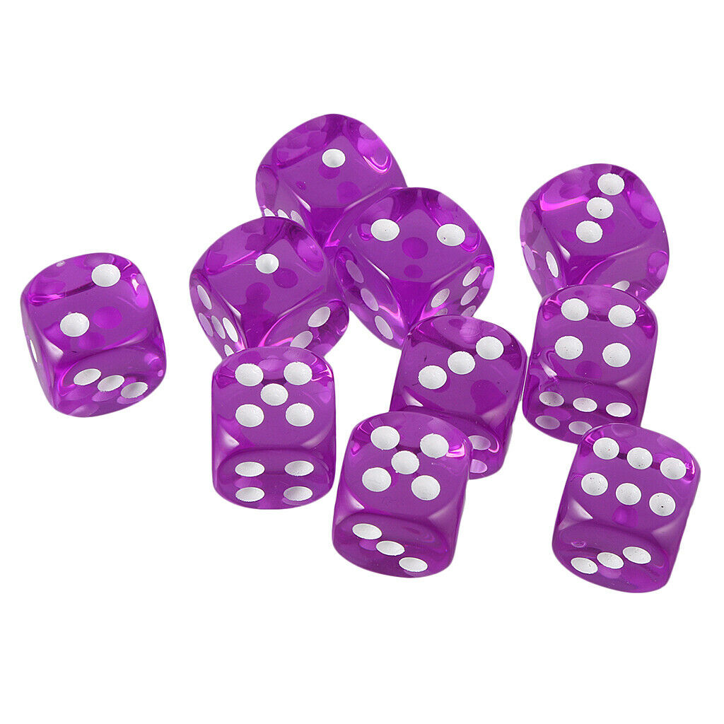 10x Acrylic Six Side Dice D6 16mm for Board Game Toys DND Game Math Teaching