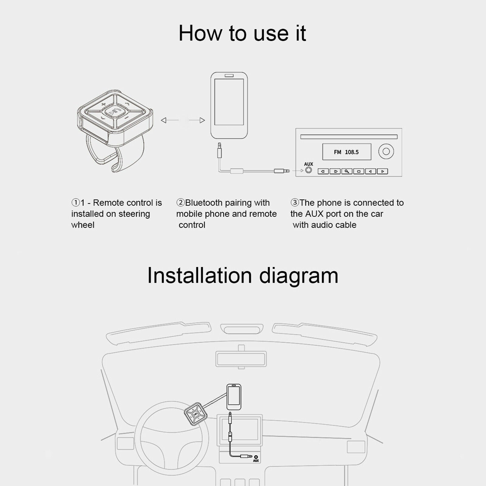 Bluetooth audio adapter, car bluetooth media button audio steering wheel remote