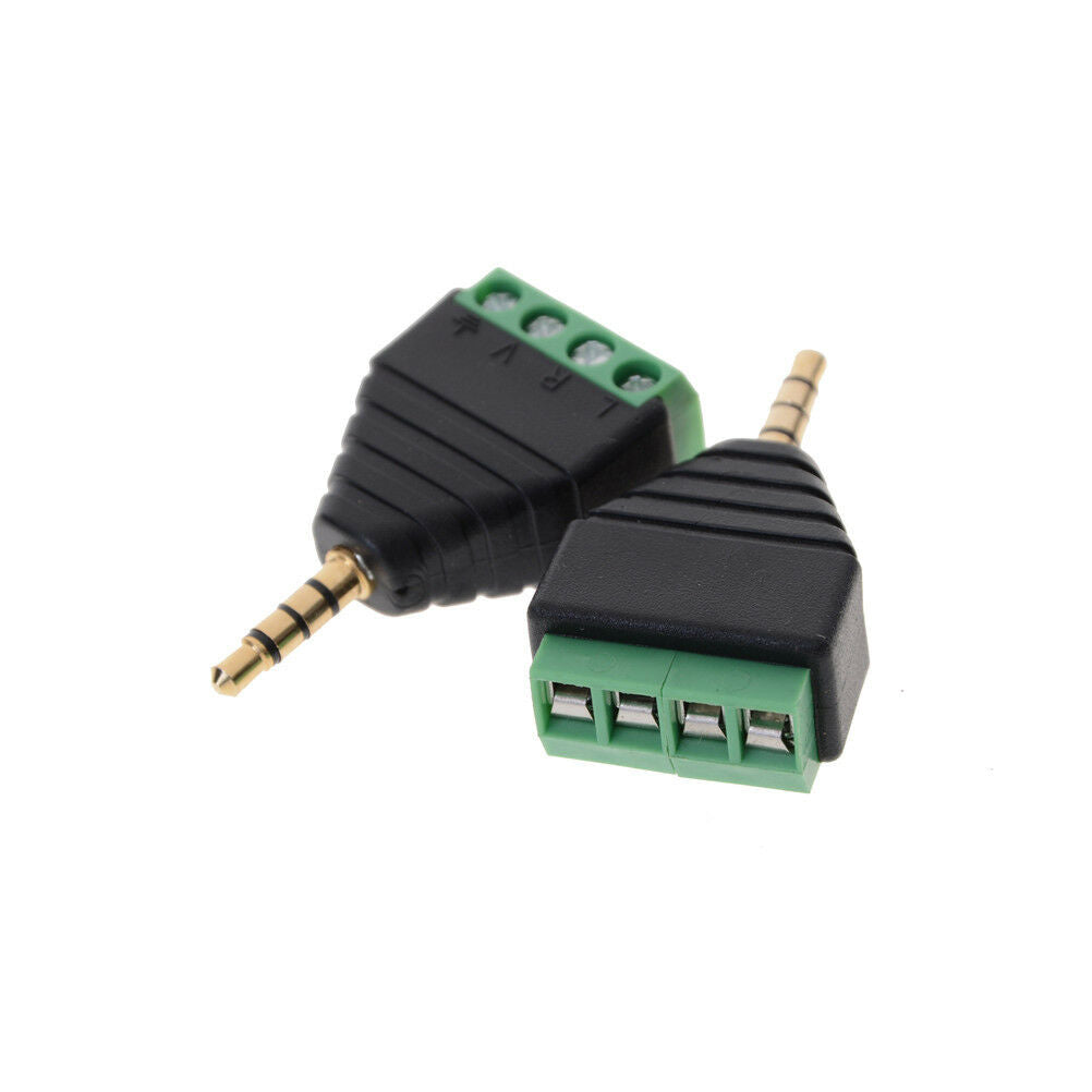 2Pcs 3.5 mm 4 pin Stereo Male to AV Screw Terminal Plug connector Tt
