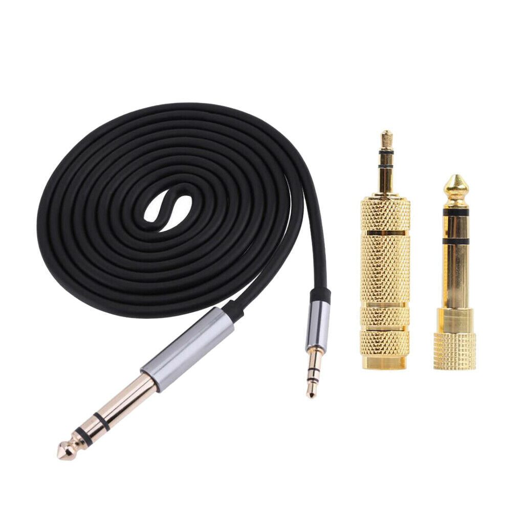 1.5m 3.5mm 1/8" Male To 6.35mm 1/4" Male Stereo Audio Cable +2 Adapter