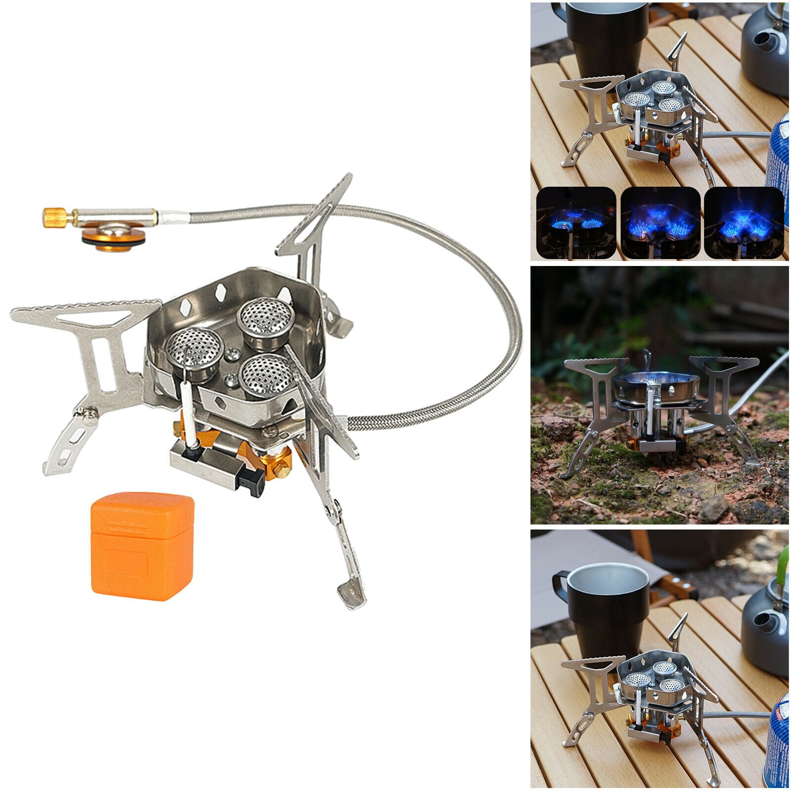 5800W Camping Gas Stove Cooking Tool Lightweight 3 Furnaces Heads for Travel