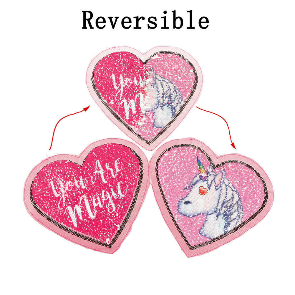 Heart Reversible Sequin Sew On Patches for DIY Clothes Patch Applique B Lt