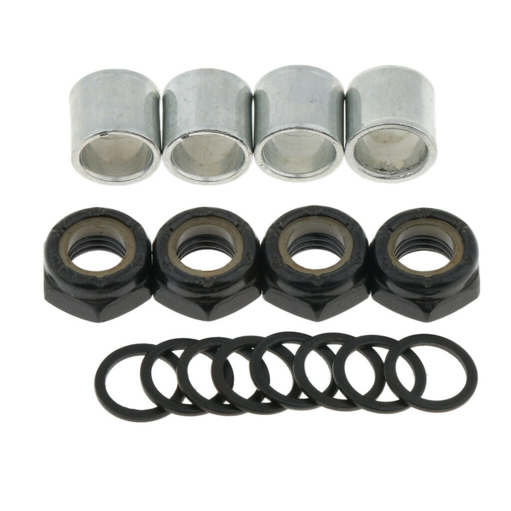 Longboard Truck Nuts Axle Speed Washers Skateboard Bearing Spacer Kit, Black
