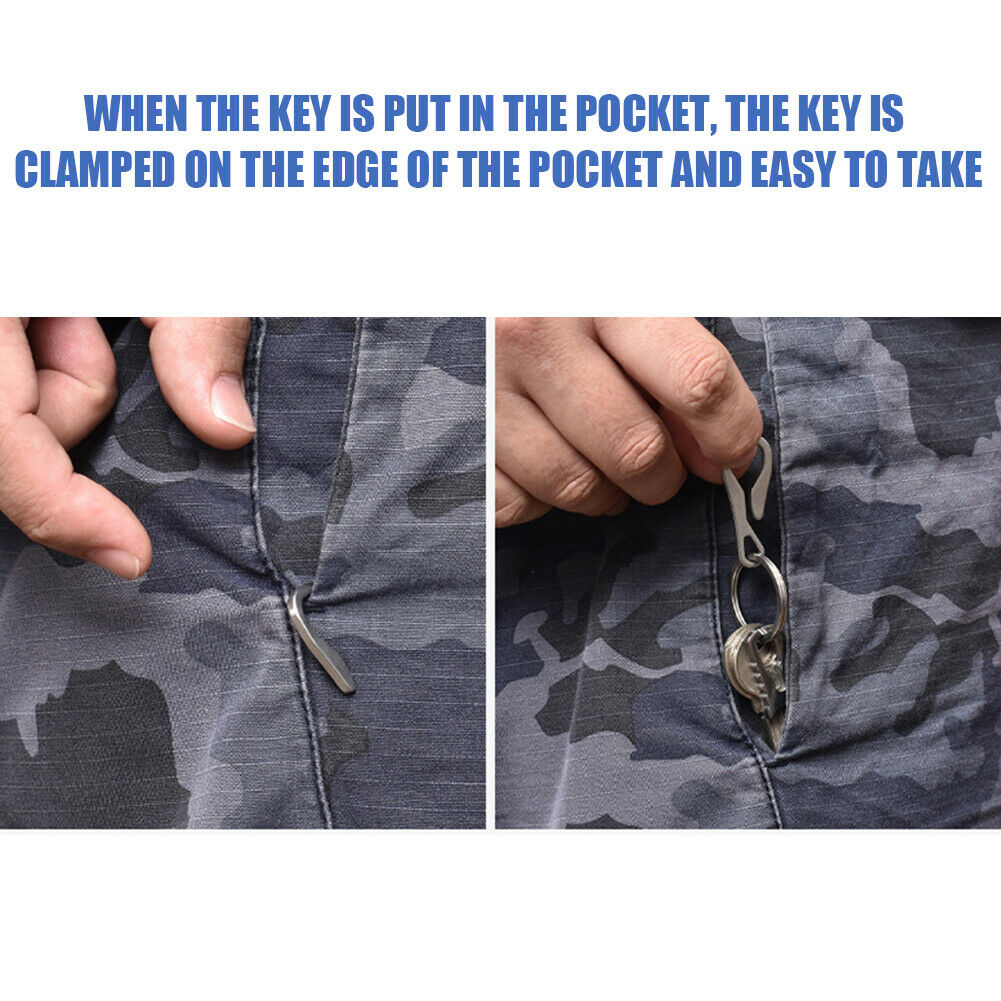 Pocket Key Organizer Clamp Stainless Steel Hanging Buckle Clip w/Keychain @