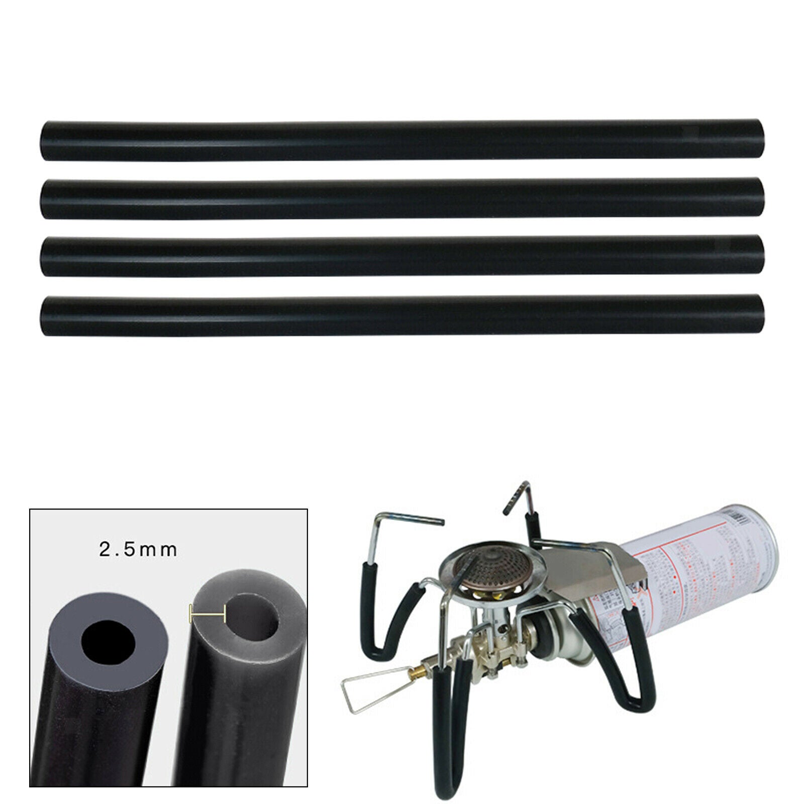 4x Camping Stove Bracket Cover BBQ Protective Pipe Heat Resistant Tube Black