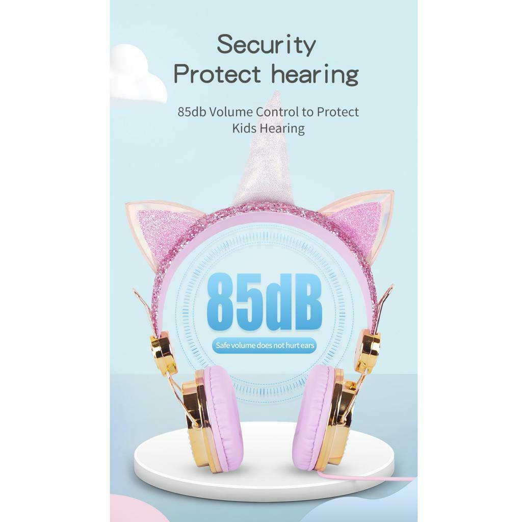 1x Unicorn Cartoon Glitter On Ear Headphone with Microphone for Girl Children