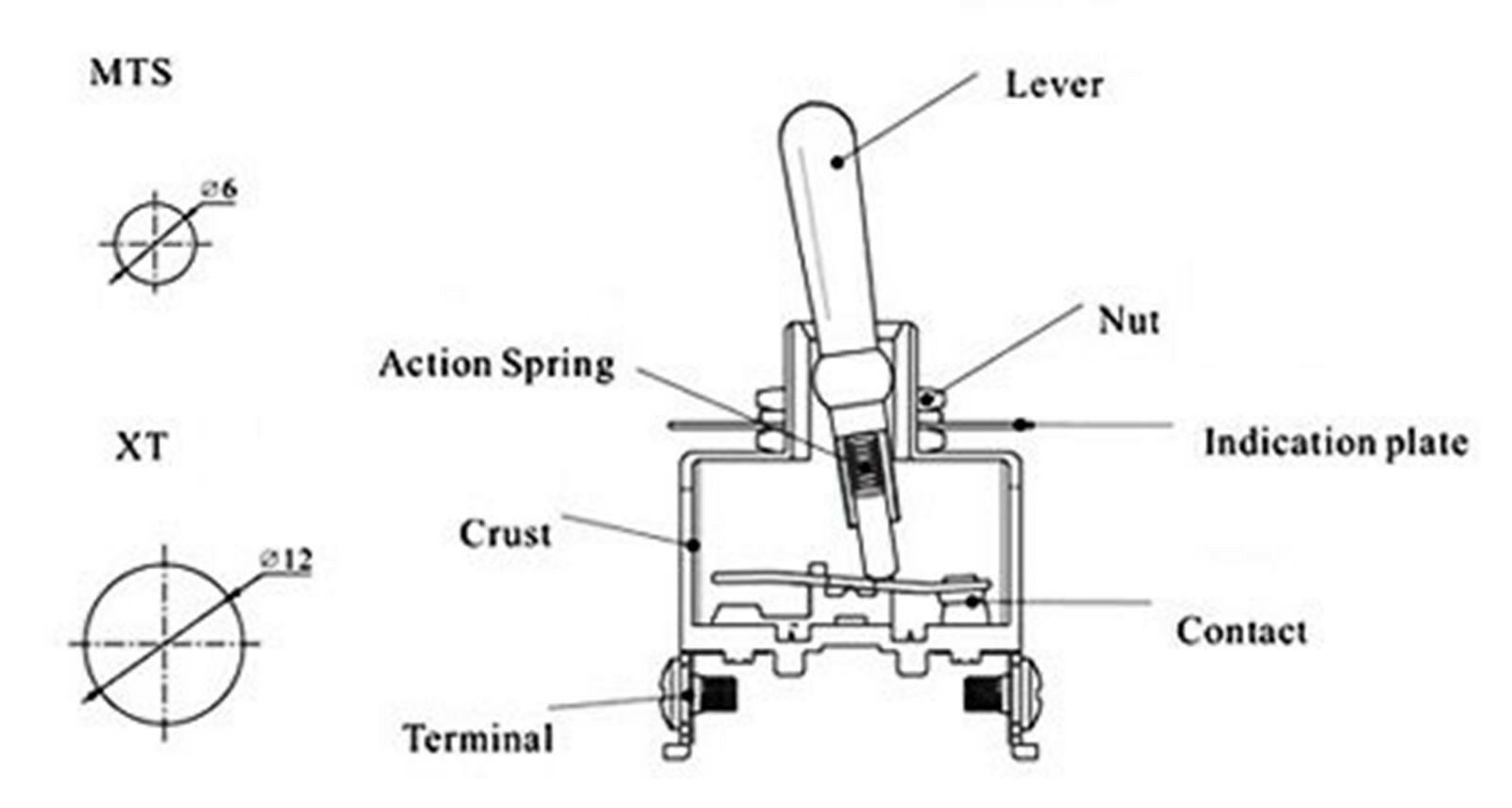 (1)XT-11BF Toggle Switch 250VAC 15A ON-OFF 2 Ways SPST Screw Terminal Auto Reset