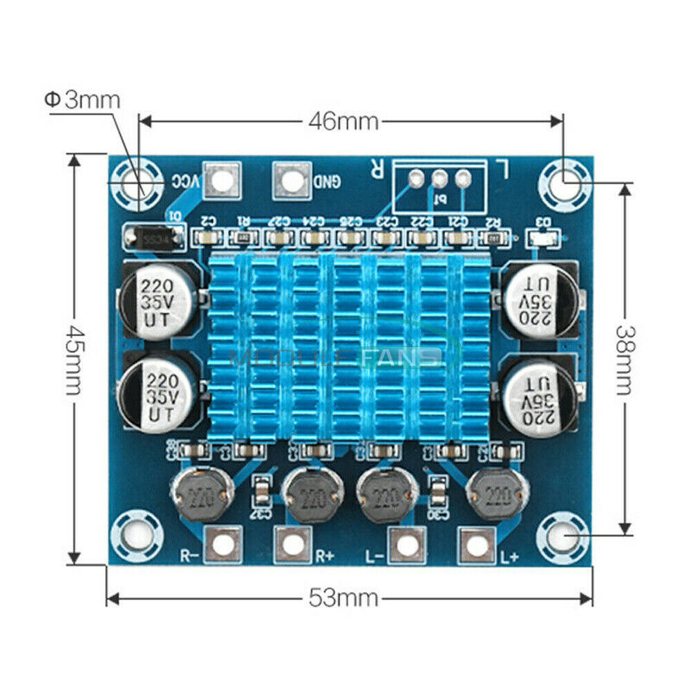 2-Channel Digital Audio Power Amplifier Board 30W+30W Audio Module DC 8-26V