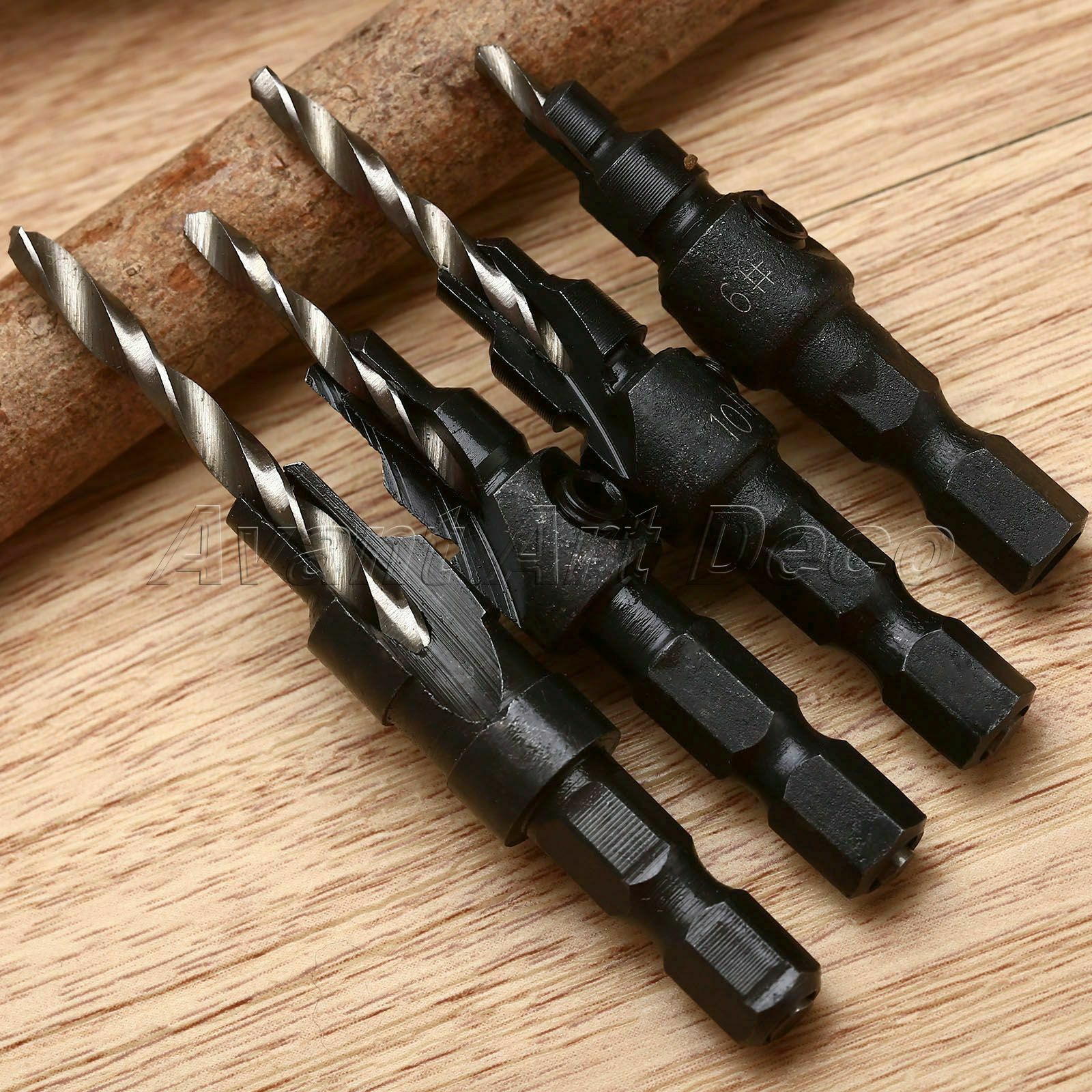 #6 #8 #10 #12 High Speed Steel Wood Countersink Drill Bits 1/4" Hex Shank 4pcs