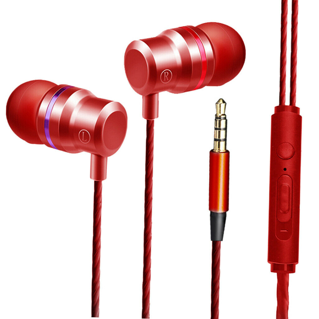 Universal in-ear bass earphones with microphone and remote control red