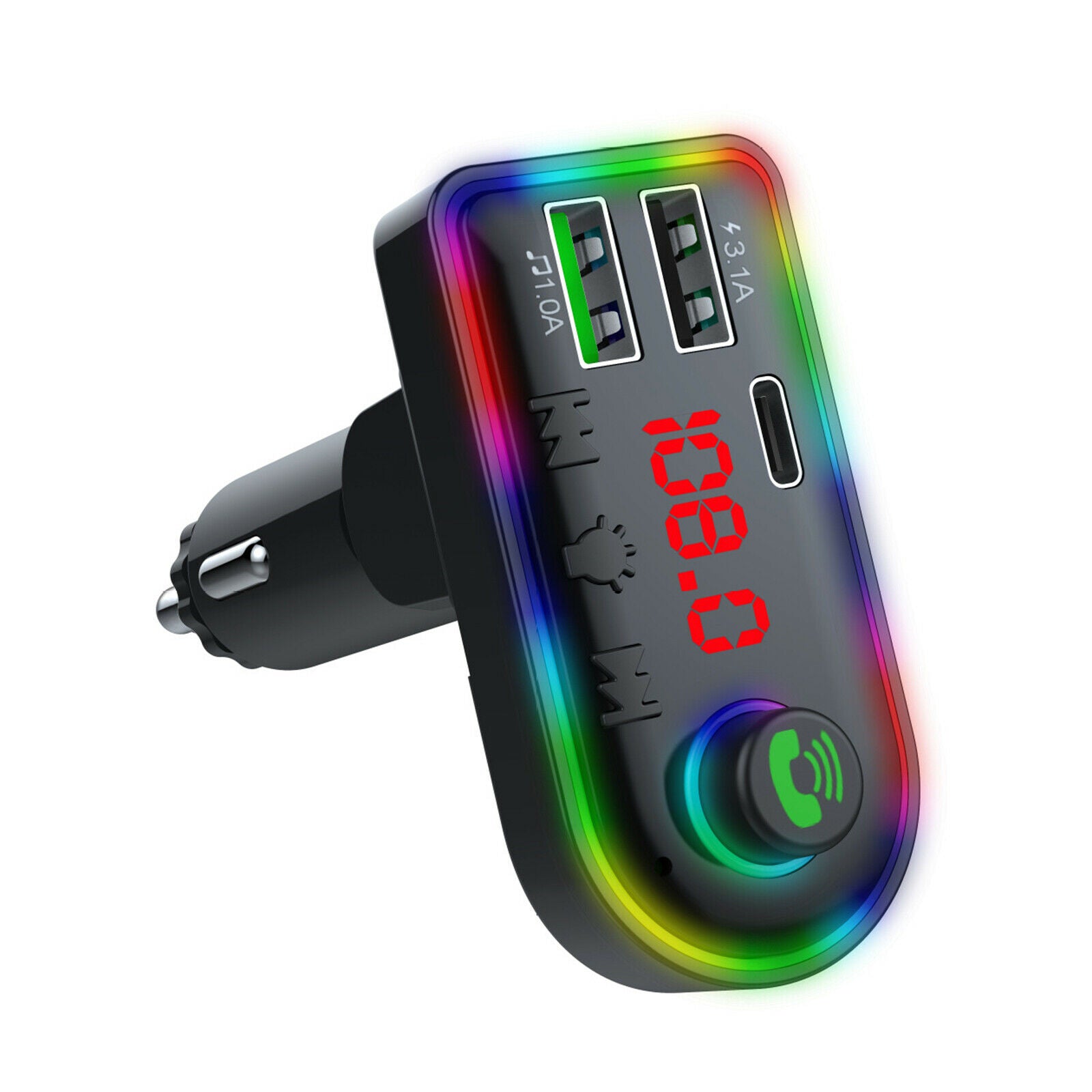Car Charger Bluetooth 5.0 FM Transmitter Type C PD Fast Charge 7 RGB Backlit