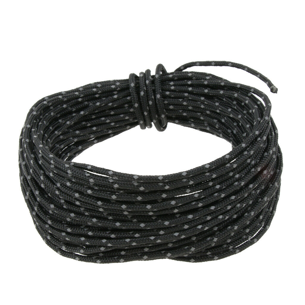 Tent Rope Reflective Camping Tent Guide Rope Guy Line Awning Cord 50ft Black