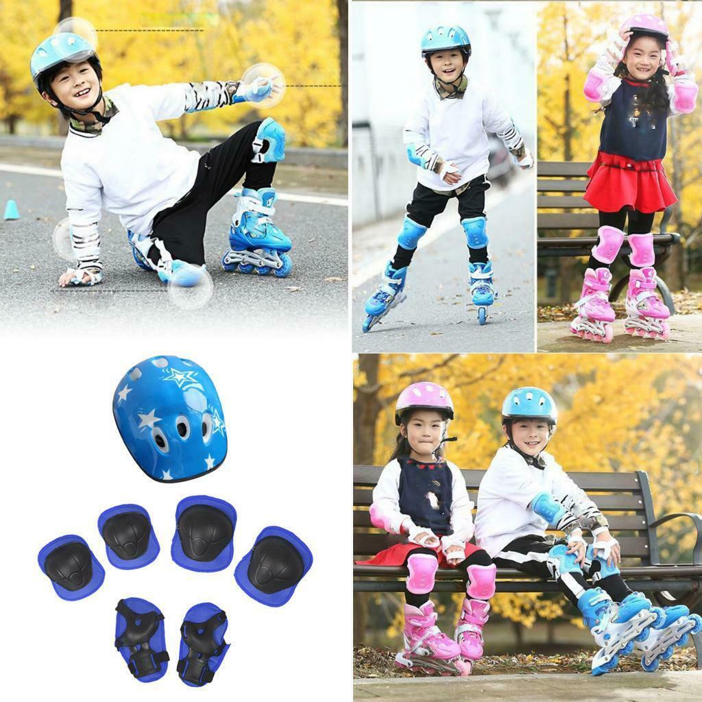 7Pcs Kid Wrist Knee Elbow Protector Roller Skating Skateboard Outdoor Guard Blue
