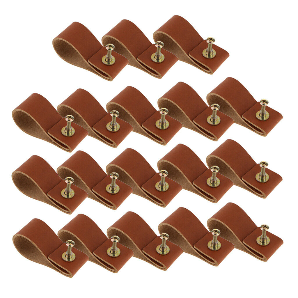 18x Handmade Leather Door Handle Pull Knob for Cabinet Cupboard Light Brown