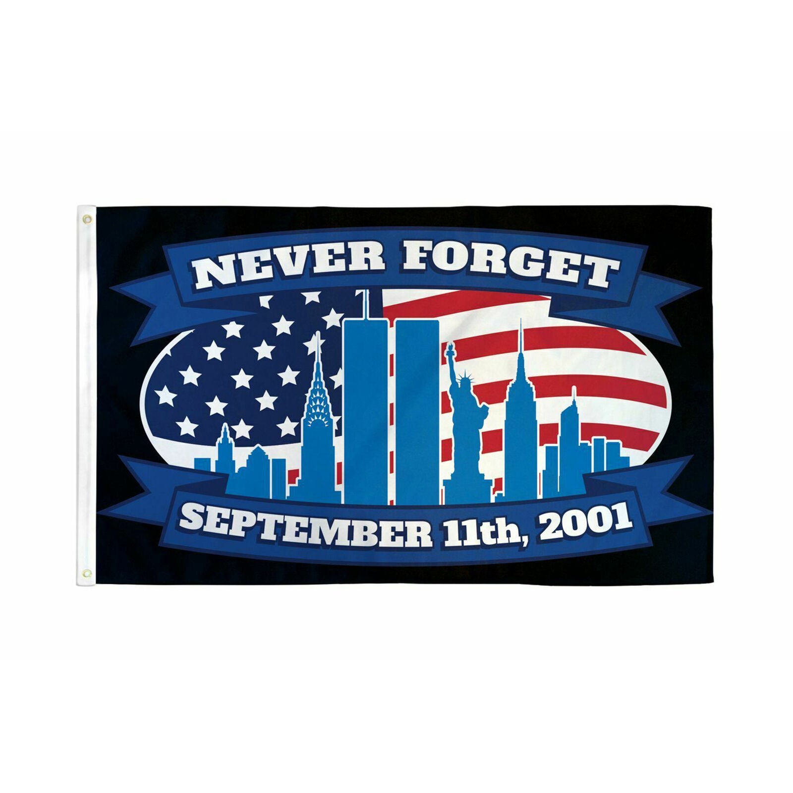 "9/11 NEVER FORGET (USA)" flag 3x5 ft poly banner