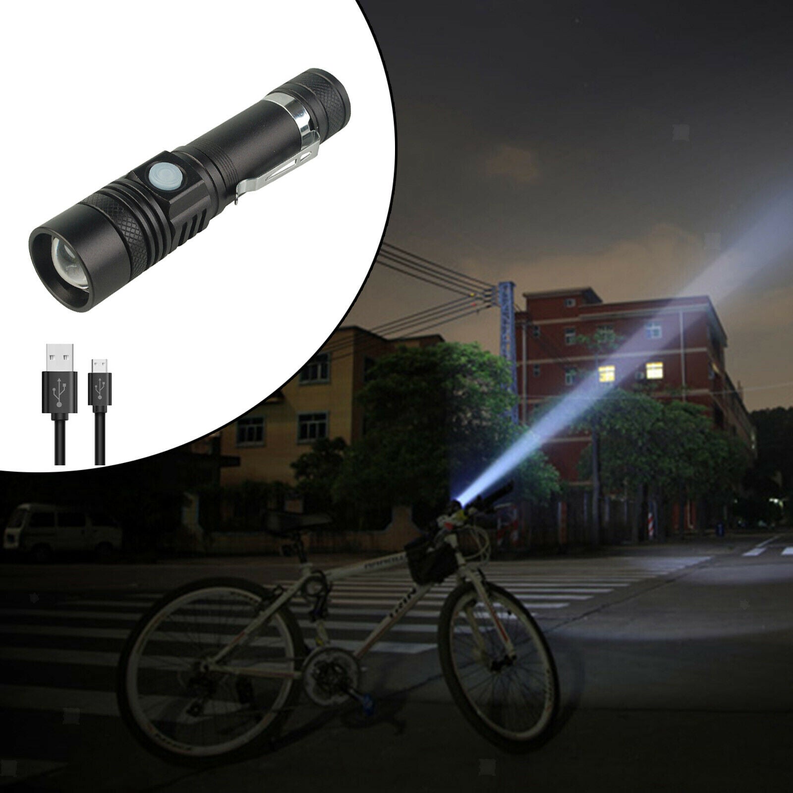 Mini Zoom LED Flashlight Rechargeable Super Bright Resistant Torch Light