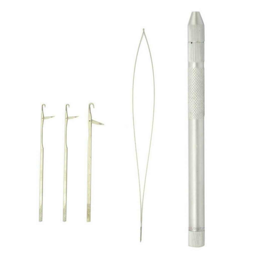 1 Set 2-in-1 Hook Pulling Needles Threader for Micro Beads Crafts Tools
