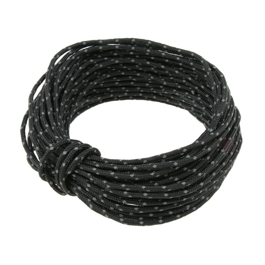 Tent Rope Reflective Camping Tent Guide Rope Guy Line Awning Cord 50ft Black