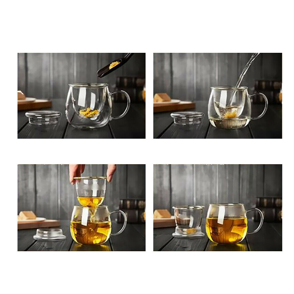 -Resistant Transparent Glass Cup Tea Cup with Lid Infuser Filters 350ml