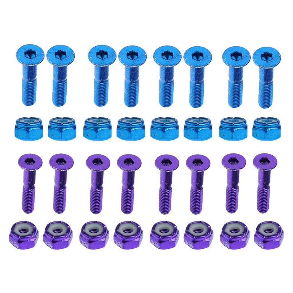 16x Replacement Skateboard Truck Hardware Set Longboard Screws Bolts Blue+Purple