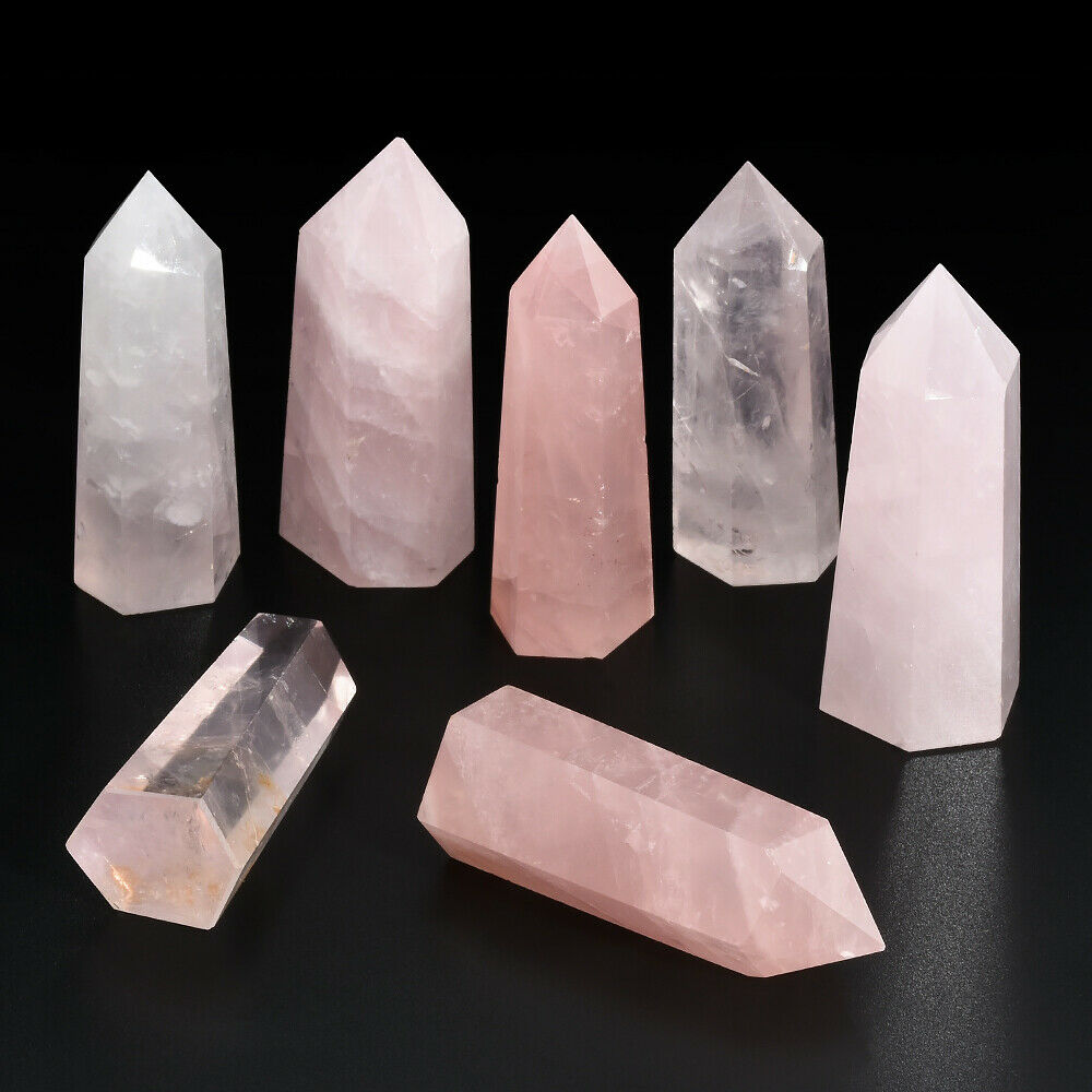 100% Natural Pink Rose Quartz Crystal Wand Point Healing Stone 50-60MM Gift US