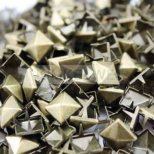 100 x Metal pyramid bronze studs 9mm stud Rivet Punk spike spots Diy