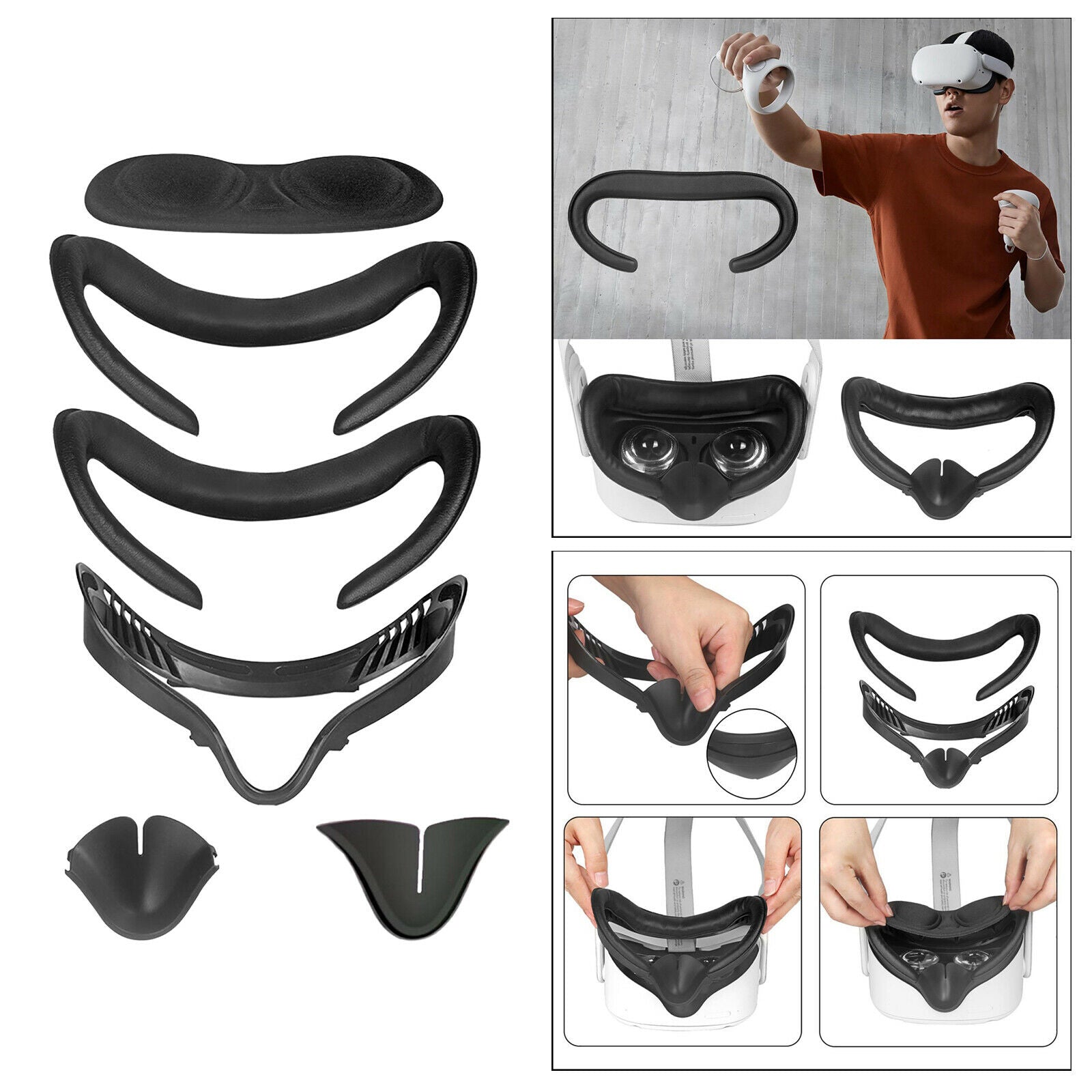 Facial Interface Bracket PU Leather Face Cover Nose Pad Set for  Quest 2